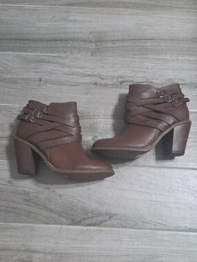 Women’s Brown Ankle Booties with Strapped Buckle Detail